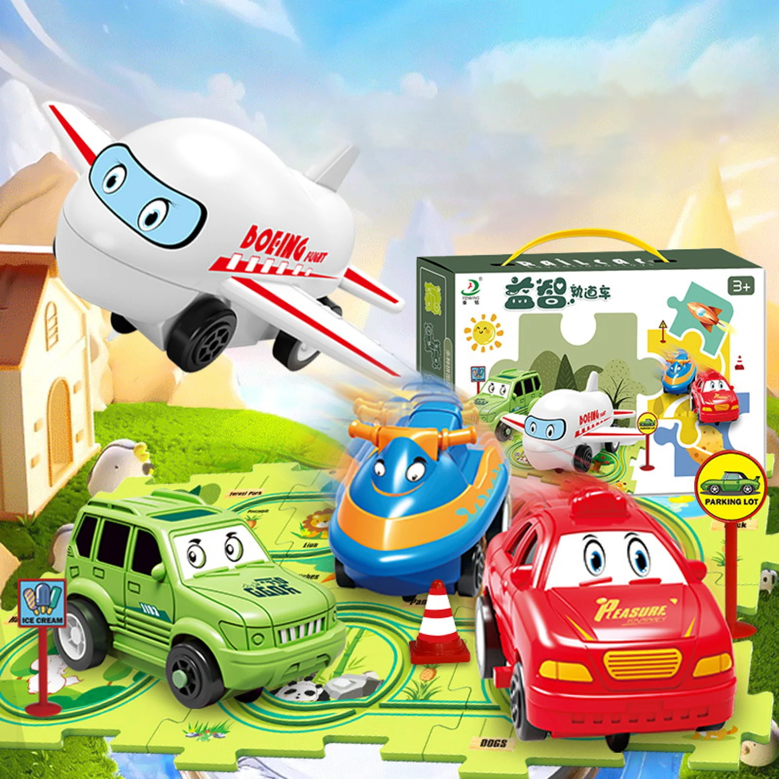 Board Game Race Track - Montessori Kids Electric Rail Car Race