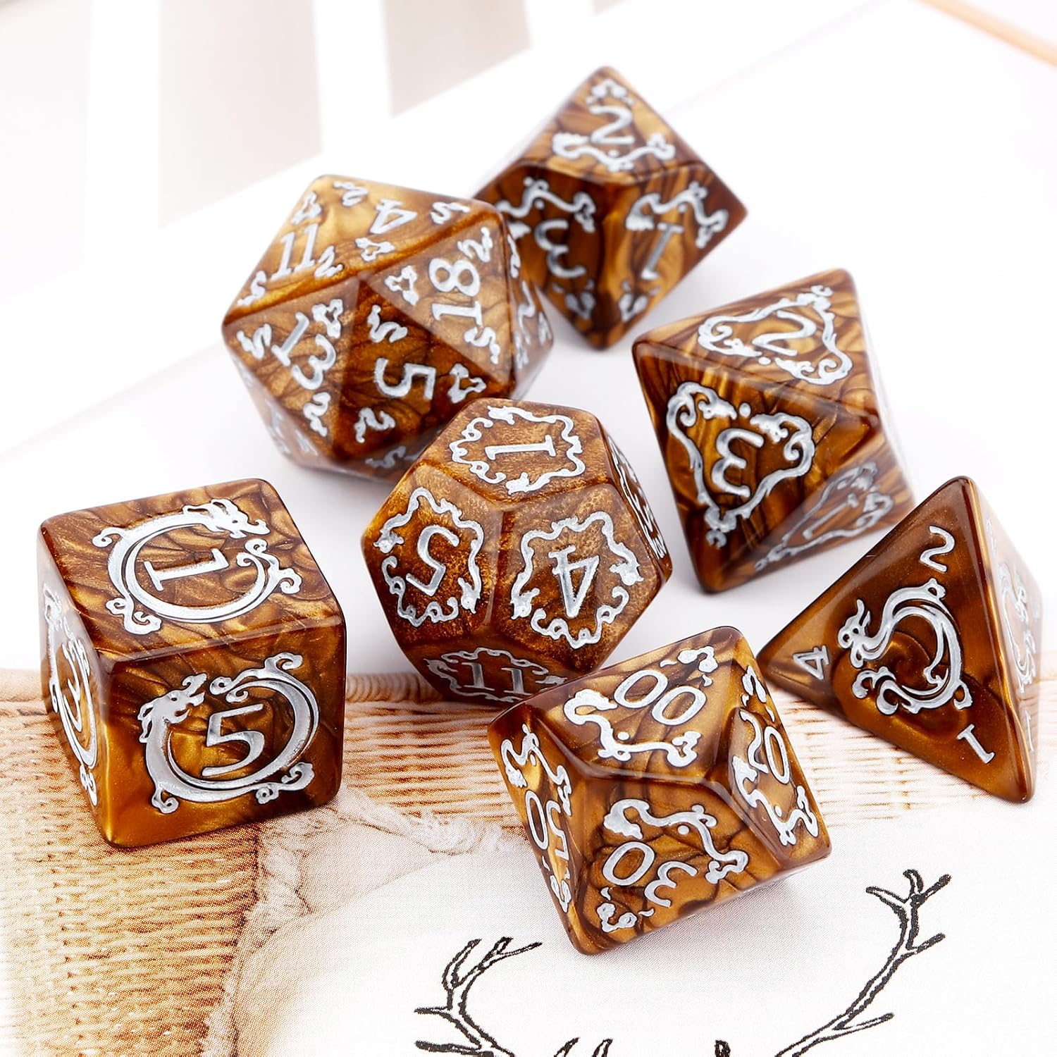 Dice Set Polyhedral - 7Pcs Set DND Dice Dragon Pattern