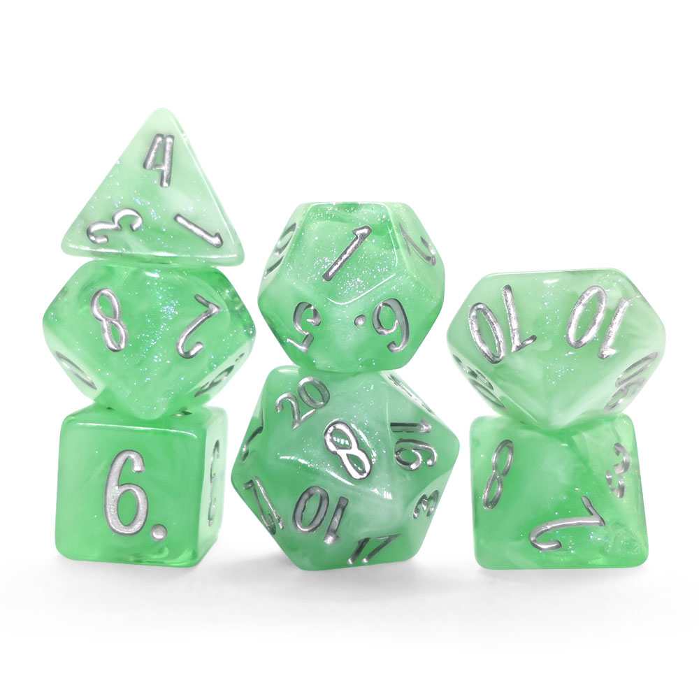 7Pcs Mint Green Swirl Glitter  - Dice Set Polyhedral 评论和价格