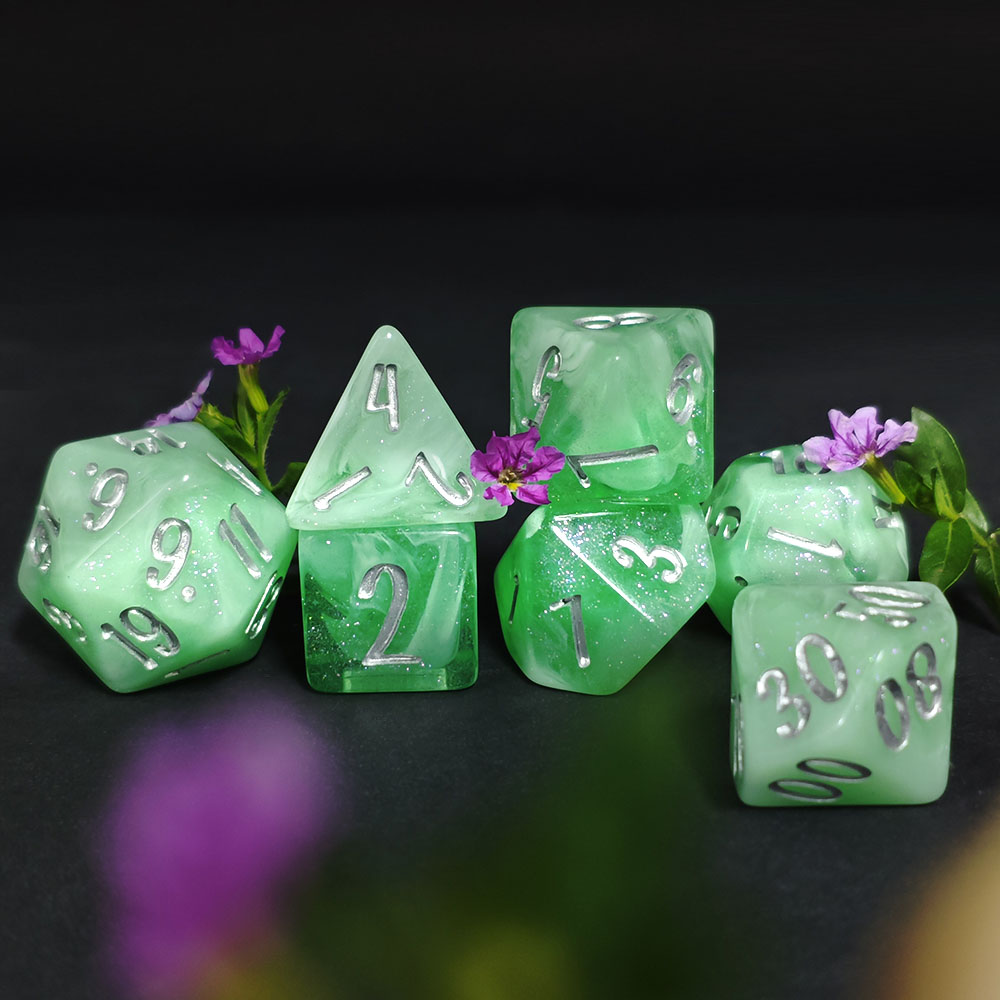 7Pcs Mint Green Swirl Glitter  - Dice Set Polyhedral 评论和价格