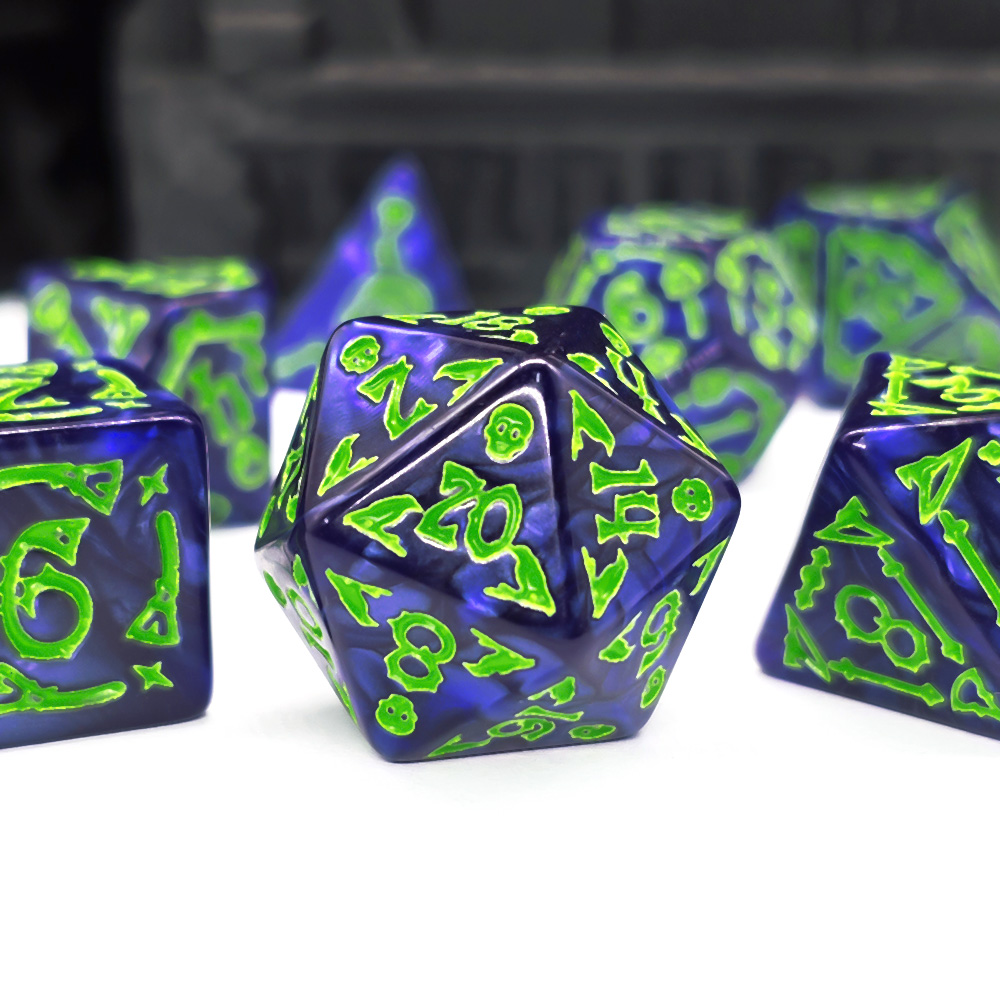 Cthulhu Dark Blue & Neon Green - Dice Set Polyhedral 评论和价格