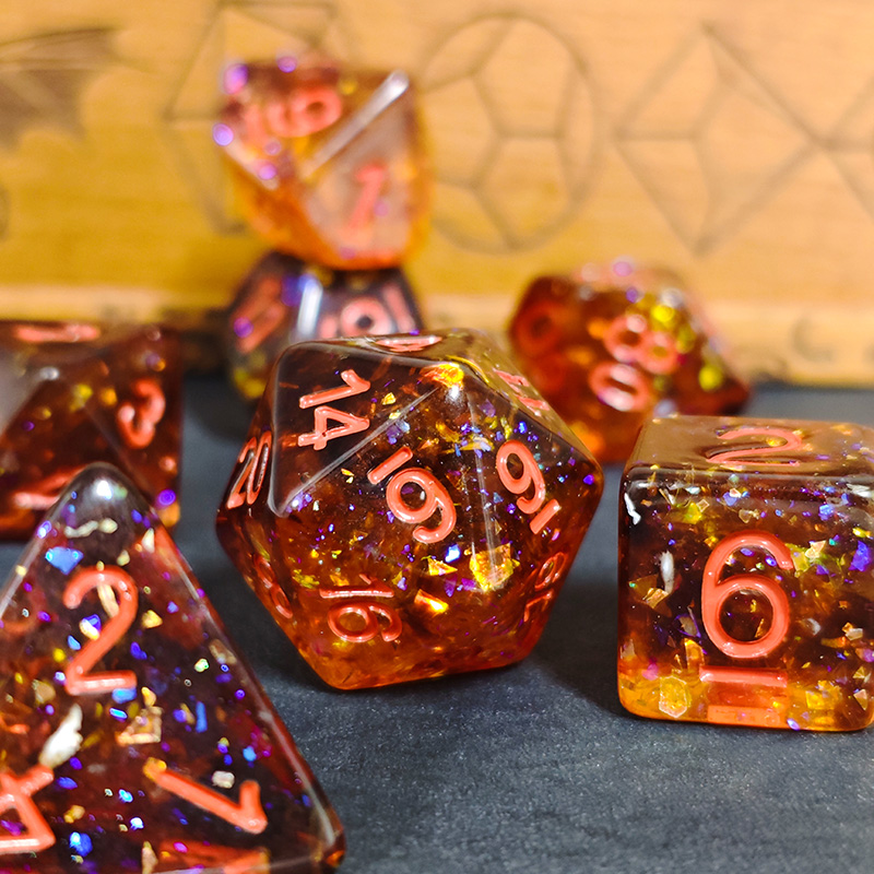 Fire Orange Confetti Resin Pol - Dice Set Polyhedral 评论和价格
