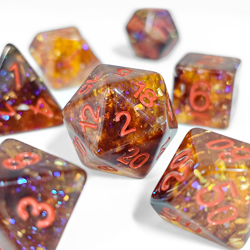 Fire Orange Confetti Resin Pol - Dice Set Polyhedral 评论和价格