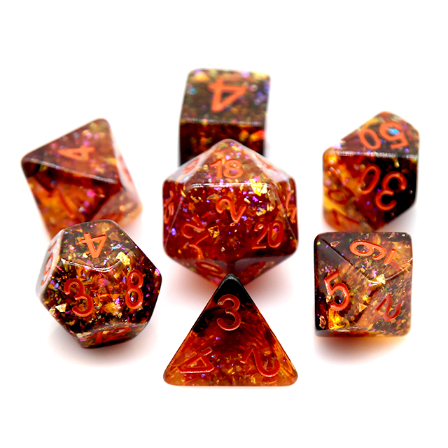 Fire Orange Confetti Resin Pol - Dice Set Polyhedral 评论和价格